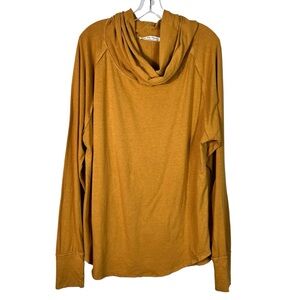 Free People Golden Yellow Cowl Neck Long Sleeve Oversized Top Medium M Autumn